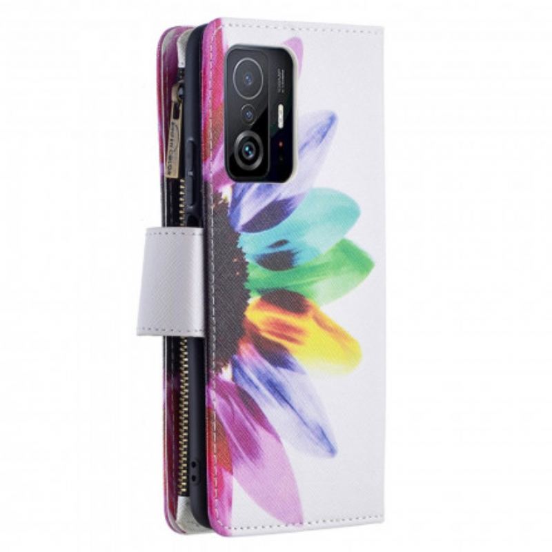 Capa Flip Para Xiaomi 11T / 11T Pro Bolso Com Zíper Flor