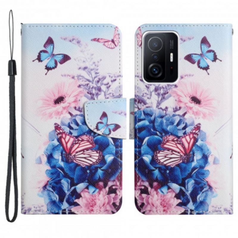 Capa Flip Para Xiaomi 11T / 11T Pro Buquê De Flores E Borboletas