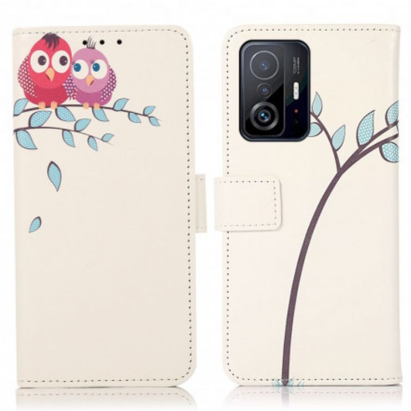 Capa Flip Para Xiaomi 11T / 11T Pro Casal De Corujas Na Árvore