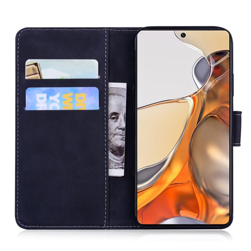 Capa Flip Para Xiaomi 11T / 11T Pro Efeito Couro Monocromático