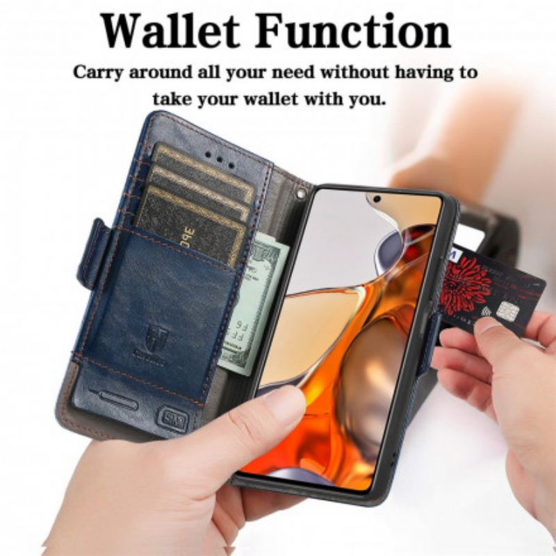 Capa Folio Para Xiaomi 11T / 11T Pro Fecho Duplo Bicolor