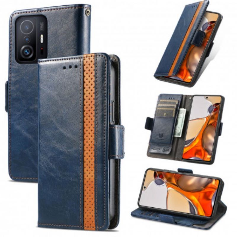 Capa Folio Para Xiaomi 11T / 11T Pro Fecho Duplo Bicolor