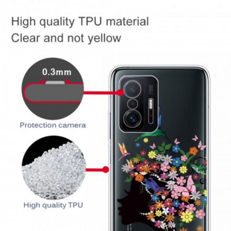 Capa Para Xiaomi 11T / 11T Pro Cabelo Florido Transparente
