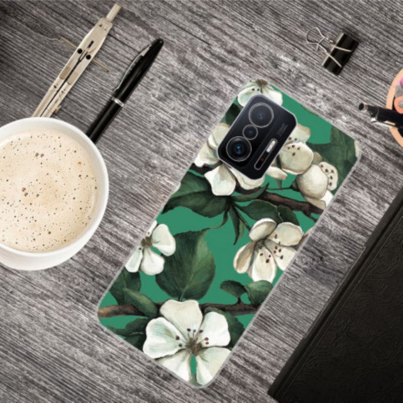 Capa Para Xiaomi 11T / 11T Pro Flores Brancas Pintadas