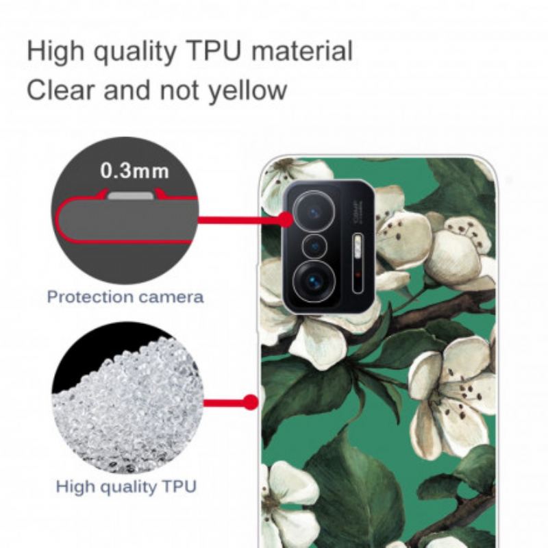 Capa Para Xiaomi 11T / 11T Pro Flores Brancas Pintadas