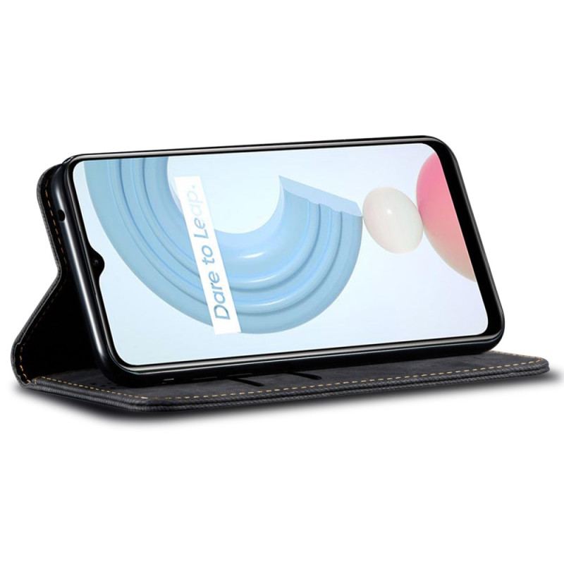 Capa De Celular Para Realme C35 Flip Jeans Textura
