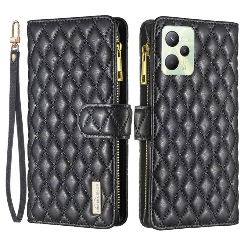 Capa De Couro Para Realme C35 De Cordão Estilo Tiras Acolchoadas Binfen Color