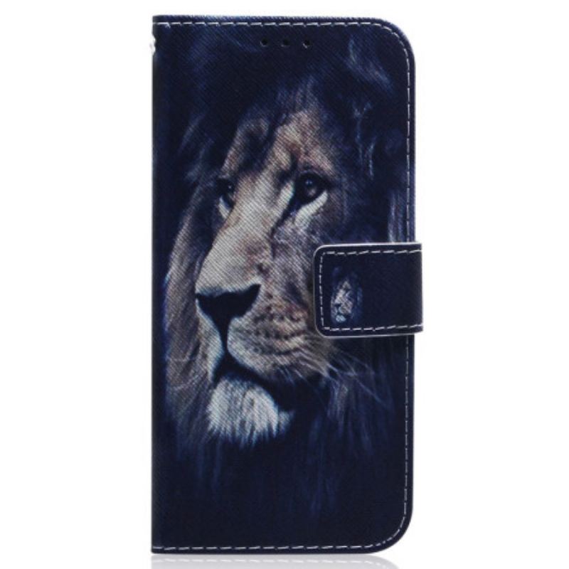 Capa De Couro Para Realme C35 Leão Da Noite