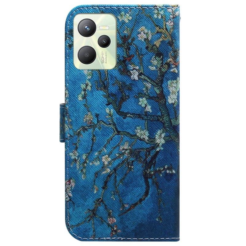 Capa Flip Para Realme C35 Árvore Florida Branca