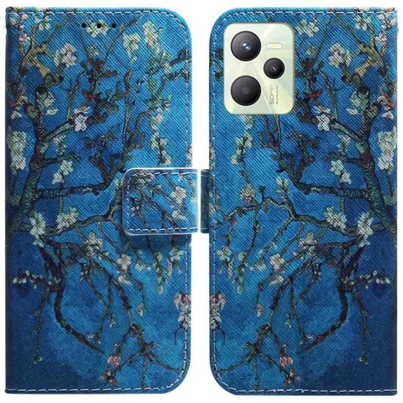 Capa Flip Para Realme C35 Árvore Florida Branca