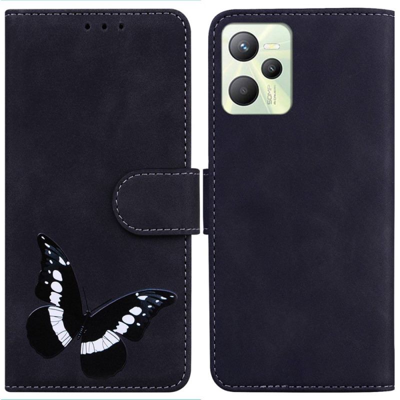 Capa Flip Para Realme C35 Borboleta Com Toque De Pele