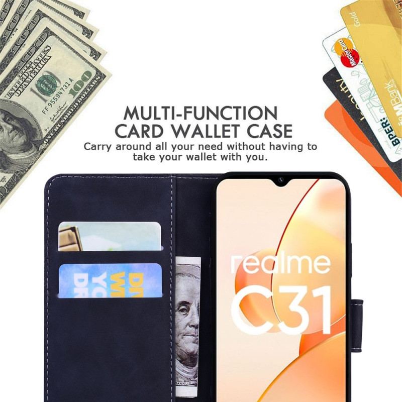 Capa Flip Para Realme C35 Borboleta Com Toque De Pele