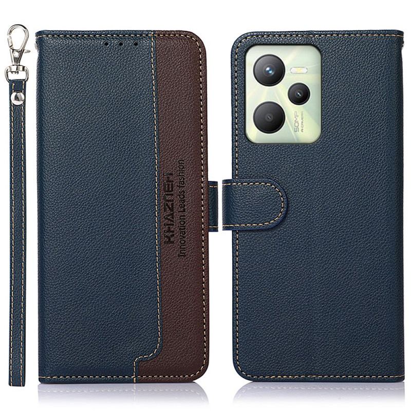 Capa Flip Para Realme C35 De Cordão Khazneh Textura De Lichia Rfid Strappy