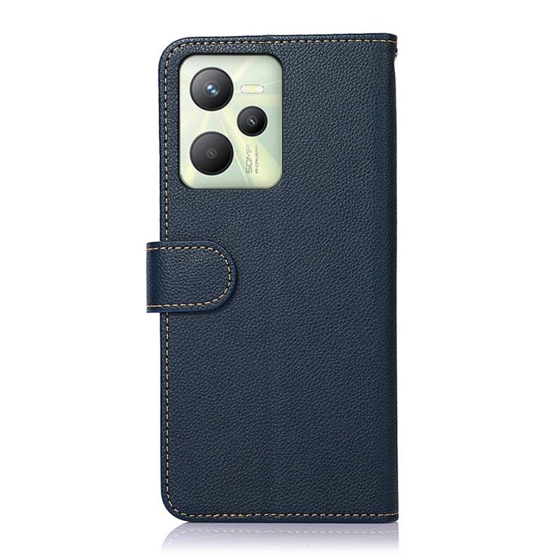 Capa Flip Para Realme C35 De Cordão Khazneh Textura De Lichia Rfid Strappy