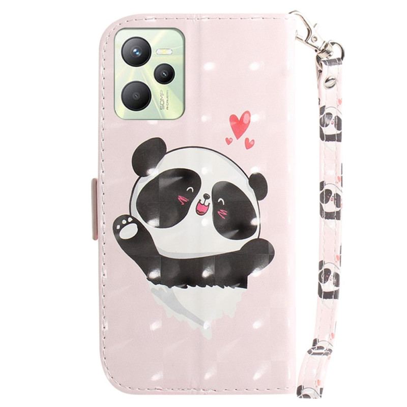 Capa Flip Para Realme C35 De Cordão Pequeno Panda Com Alça