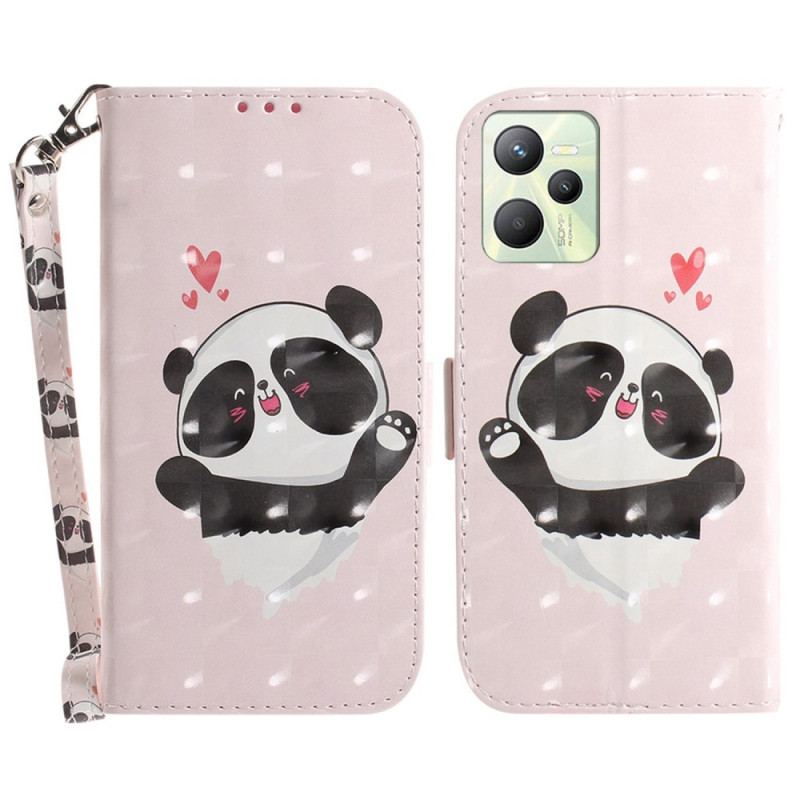 Capa Flip Para Realme C35 De Cordão Pequeno Panda Com Alça