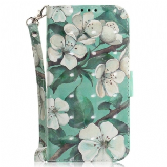Capa Flip Para Realme C35 De Cordão Ramos De Flor De Alça