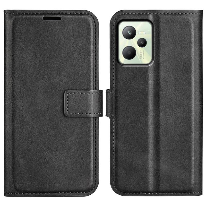 Capa Flip Para Realme C35 Couro Falso E Silicone Flexível