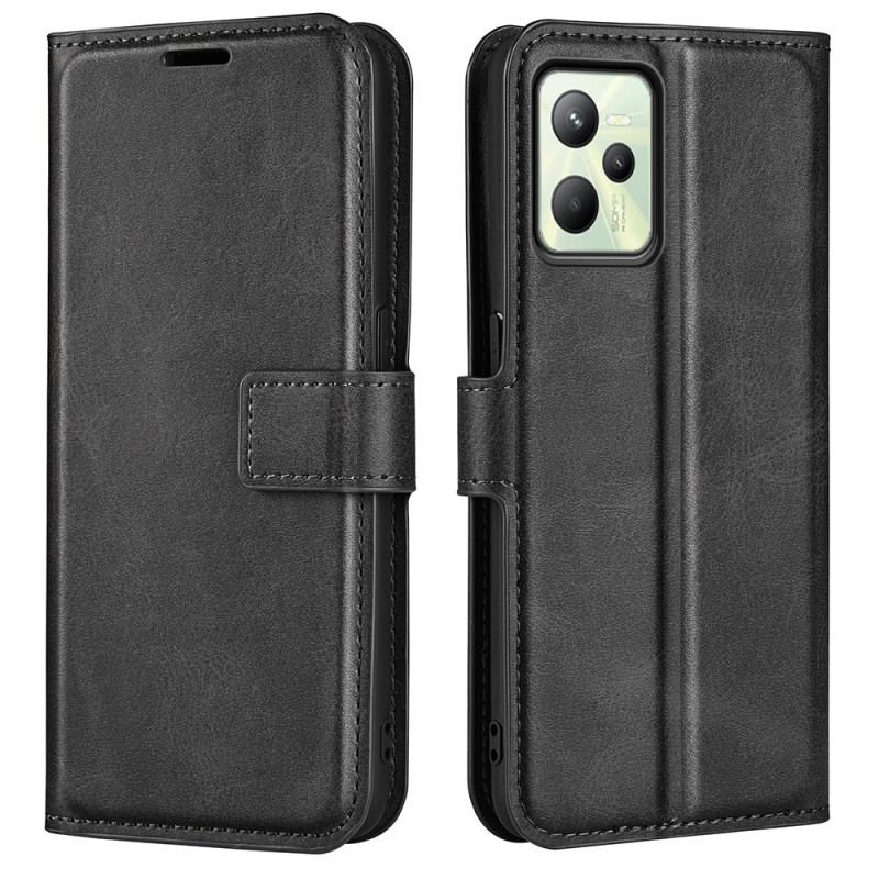 Capa Flip Para Realme C35 Couro Falso E Silicone Flexível