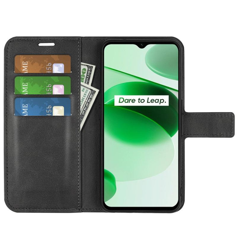 Capa Flip Para Realme C35 Couro Falso E Silicone Flexível