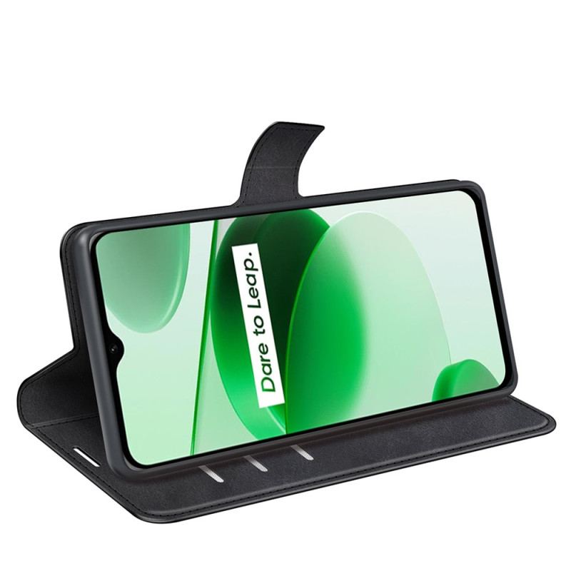 Capa Flip Para Realme C35 Couro Falso E Silicone Flexível