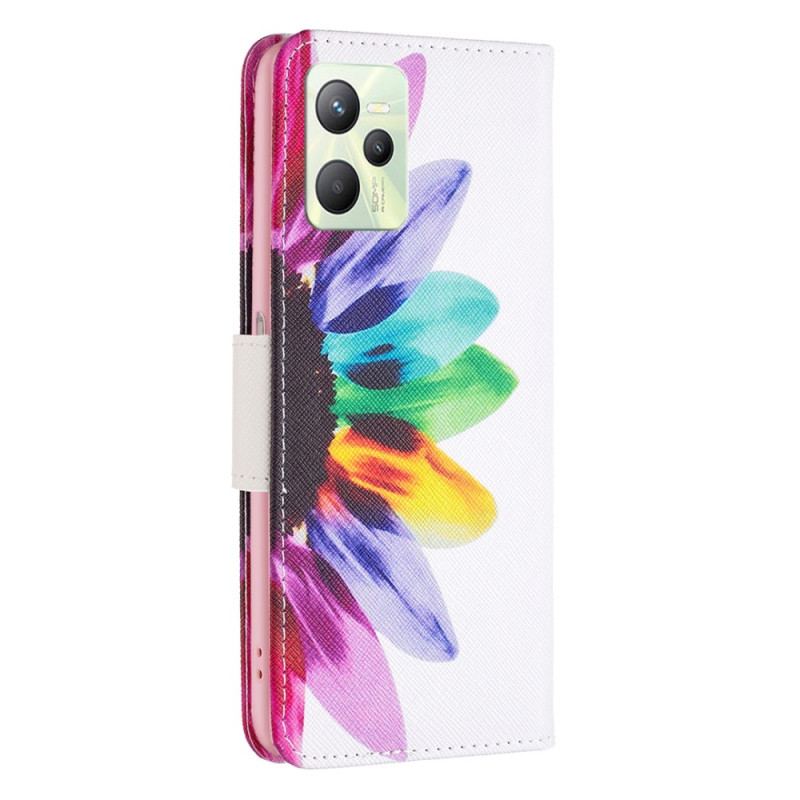 Capa Flip Para Realme C35 Flor Aquarela