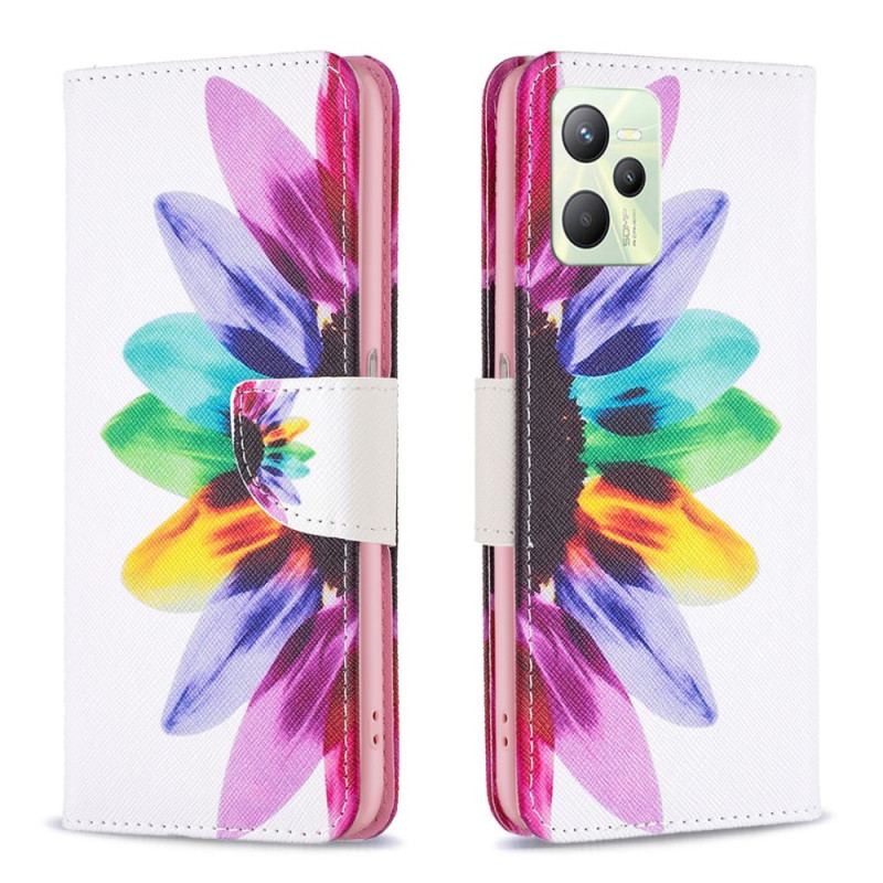 Capa Flip Para Realme C35 Flor Aquarela