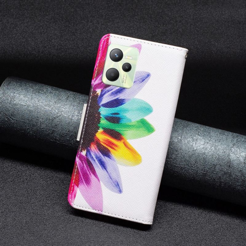 Capa Flip Para Realme C35 Flor Aquarela