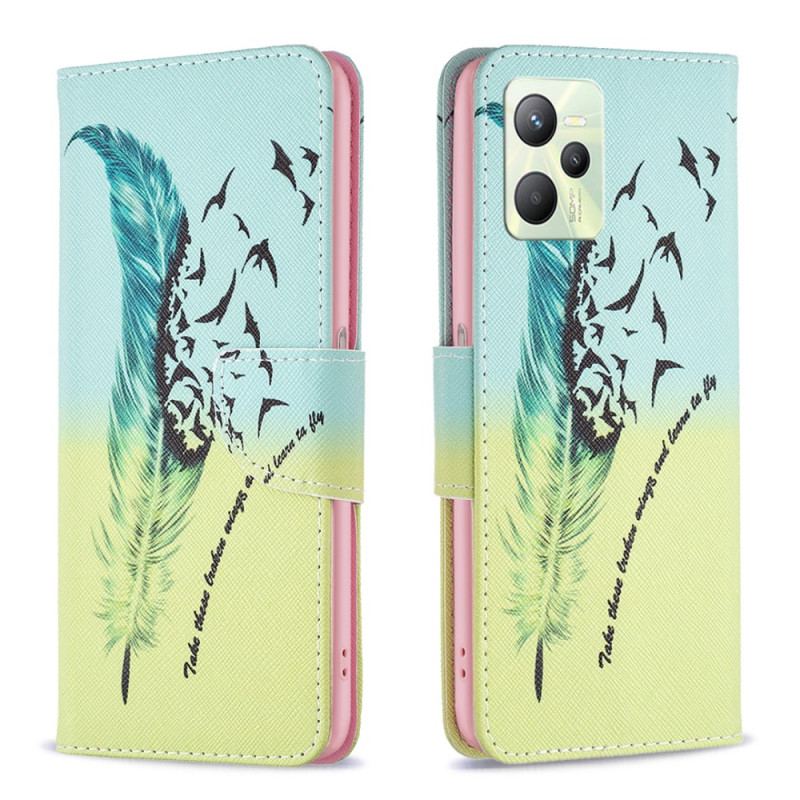 Capa Flip Para Realme C35 Pássaros De Penas