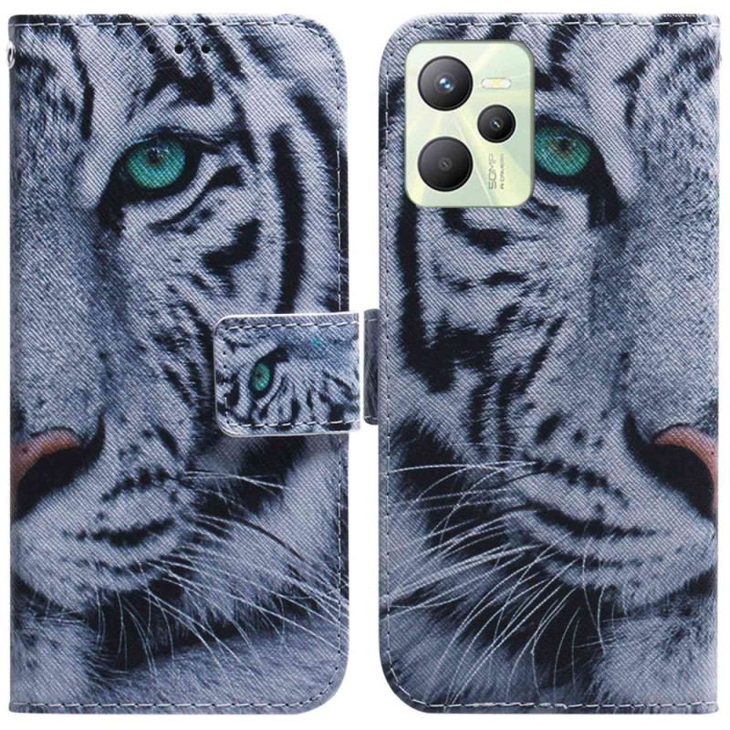 Capa Flip Para Realme C35 Tigre Branco