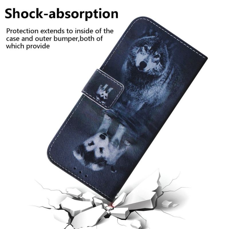 Capa Folio Para Realme C35 Cachorro Perspectiva Lobo