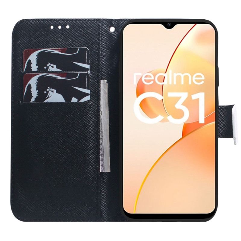 Capa Folio Para Realme C35 Cachorro Perspectiva Lobo