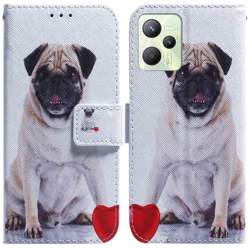Capa Folio Para Realme C35 Cachorro Pug