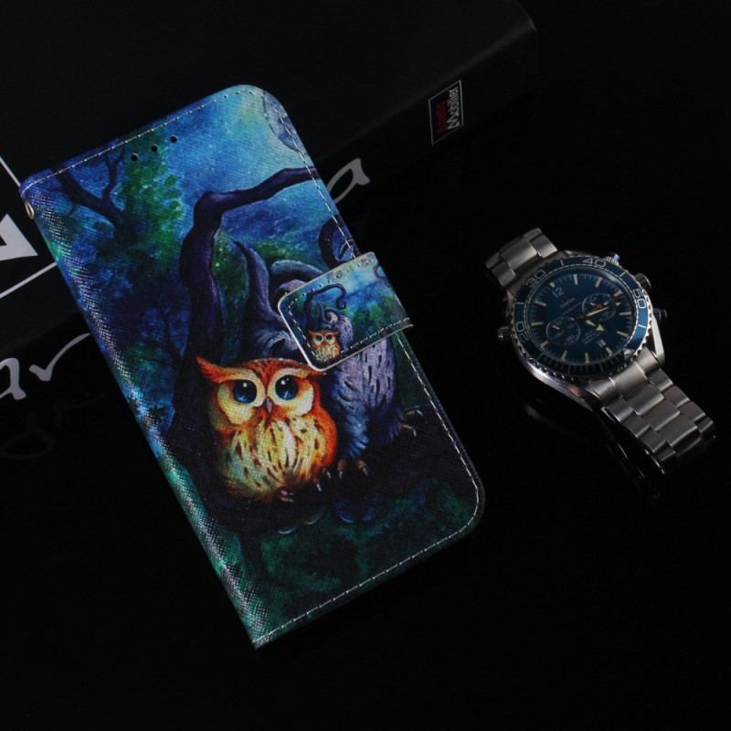 Capa Folio Para Realme C35 Corujas Pintando