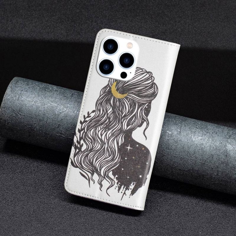 Capa De Celular Para iPhone 14 Pro Flip Cabelo Bonito