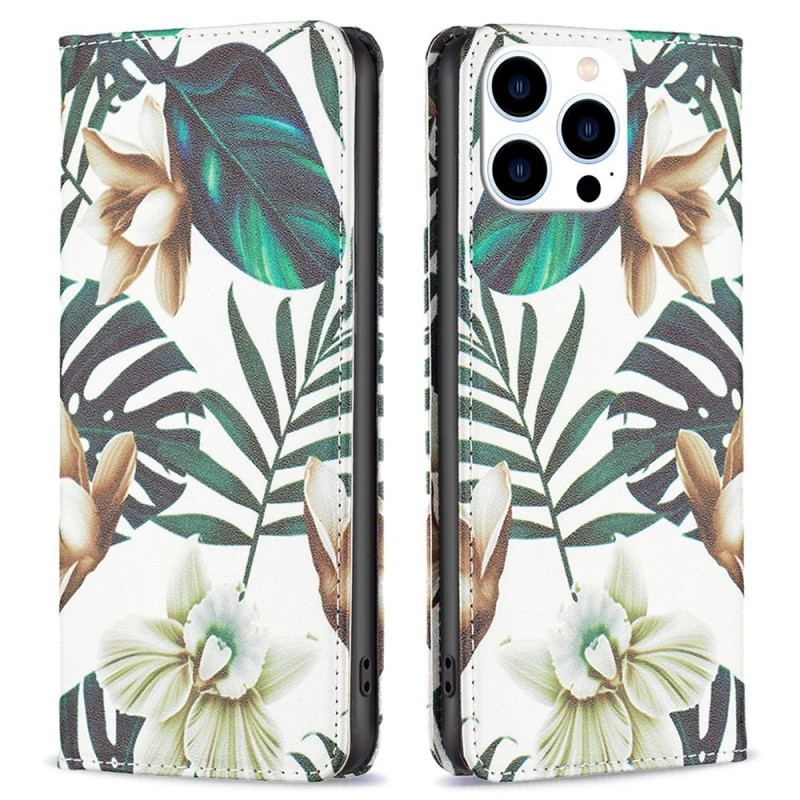 Capa De Celular Para iPhone 14 Pro Flip Folhas