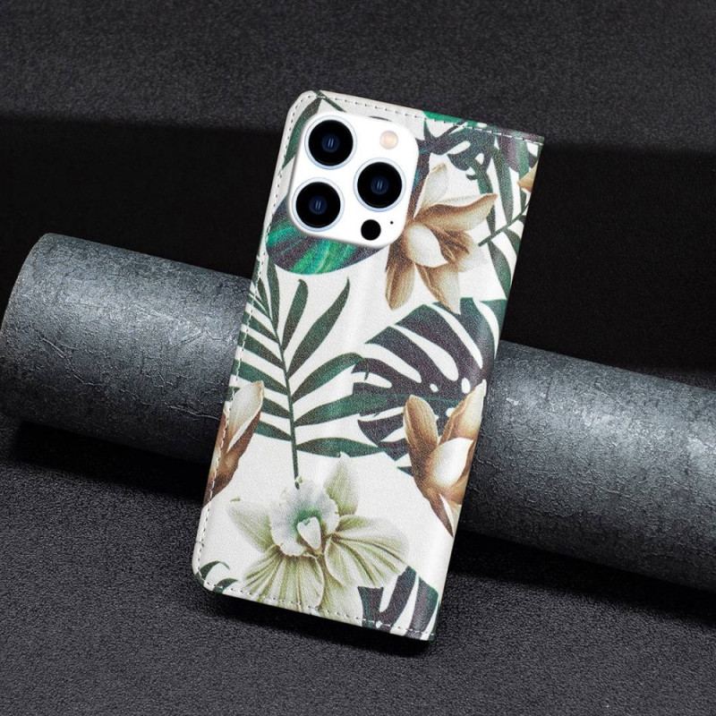 Capa De Celular Para iPhone 14 Pro Flip Folhas