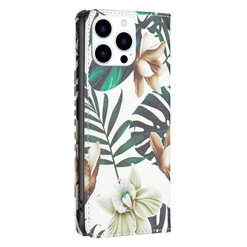 Capa De Celular Para iPhone 14 Pro Flip Folhas