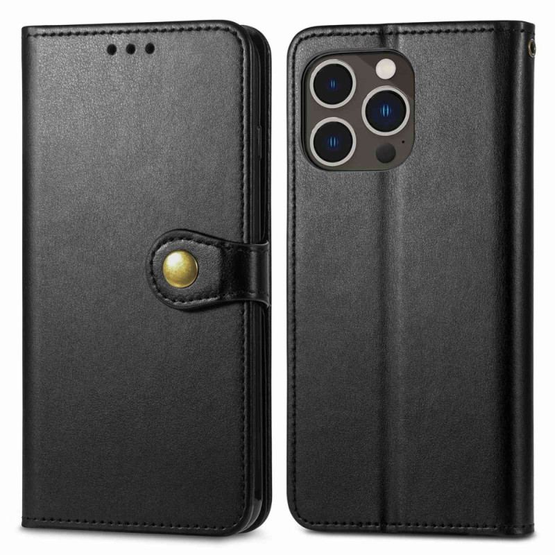 Capa De Couro Para iPhone 14 Pro Botão Magnético