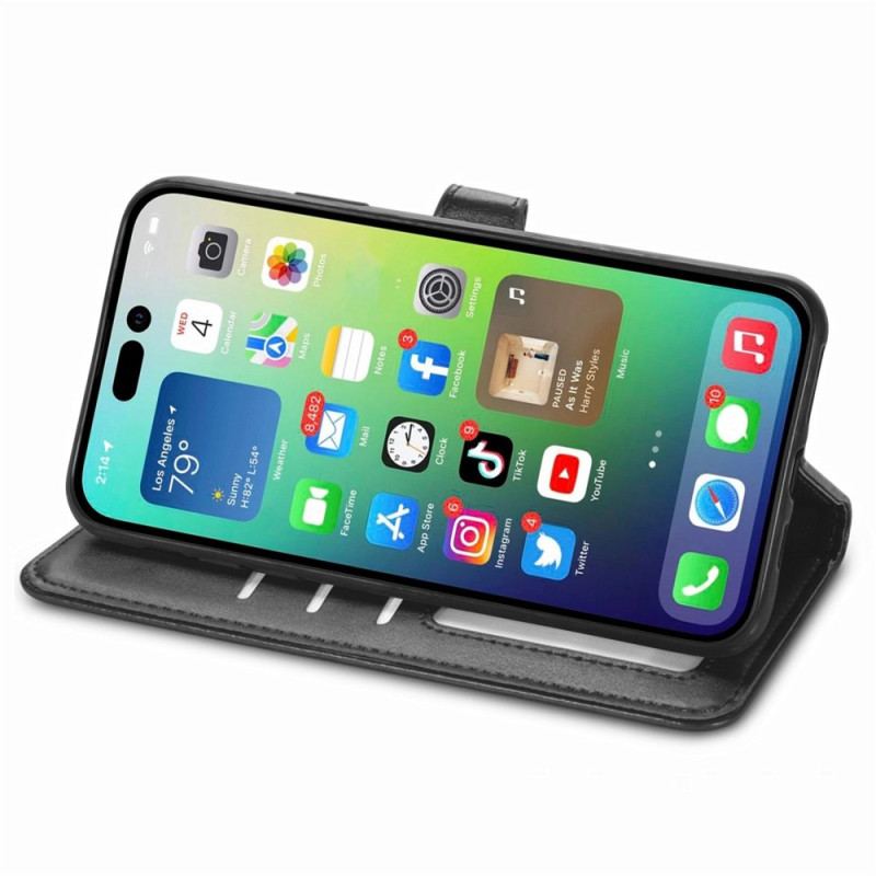 Capa De Couro Para iPhone 14 Pro Botão Magnético
