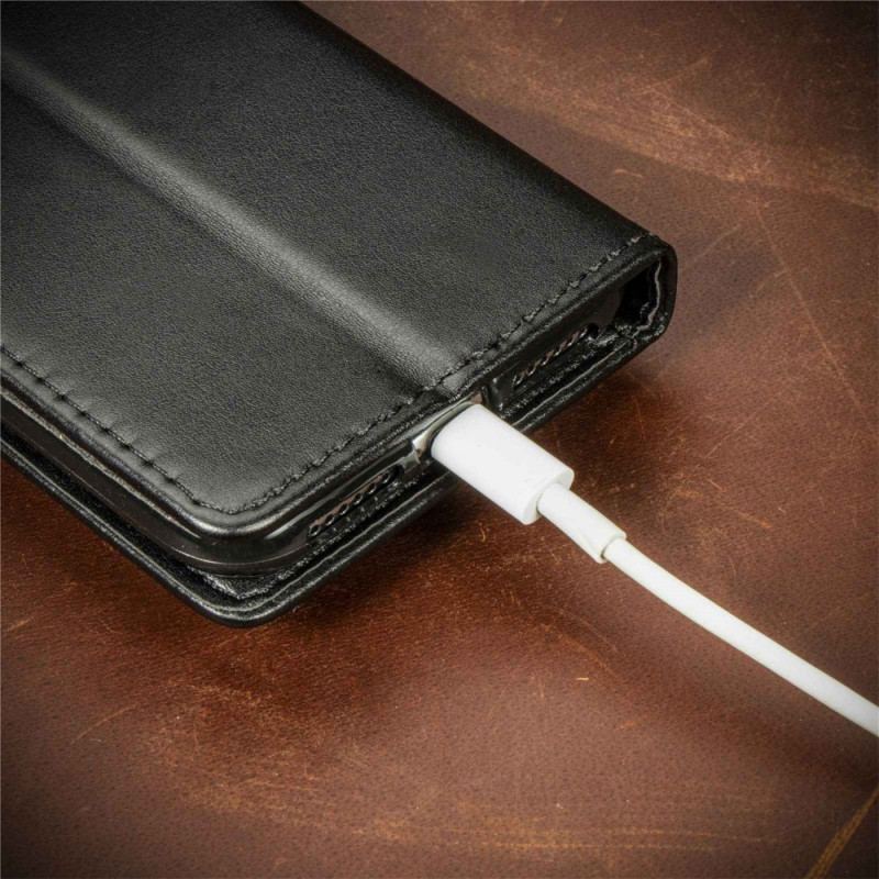 Capa De Couro Para iPhone 14 Pro Botão Magnético