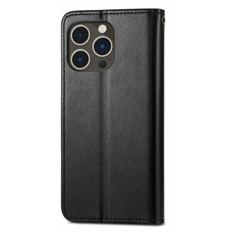 Capa De Couro Para iPhone 14 Pro Botão Magnético