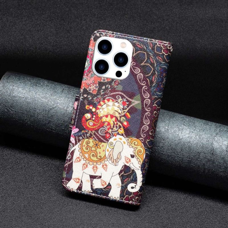 Capa De Couro Para iPhone 14 Pro Elefante Indiano