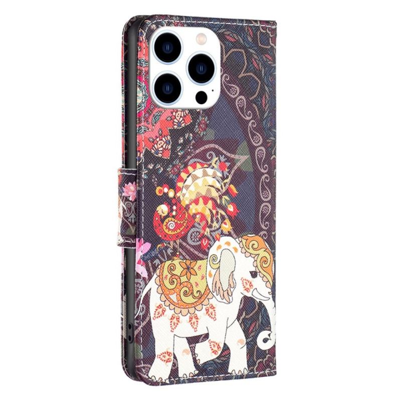 Capa De Couro Para iPhone 14 Pro Elefante Indiano