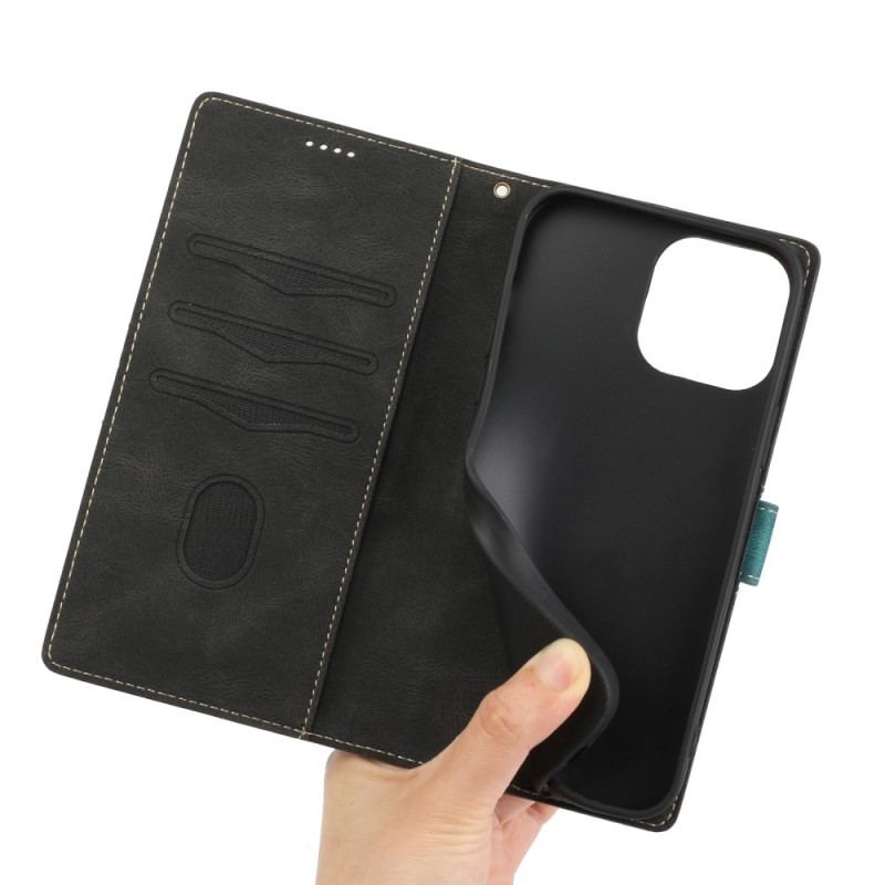 Capa De Couro Para iPhone 14 Pro Friso Com Alça