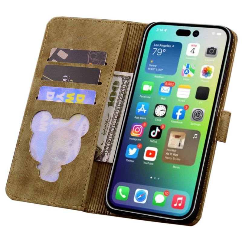 Capa Em Pele Para iPhone 14 Pro De Cordão Estampa De Gato Com Tiras