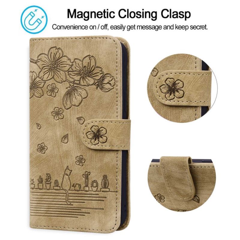 Capa Em Pele Para iPhone 14 Pro De Cordão Estampa De Gato Com Tiras