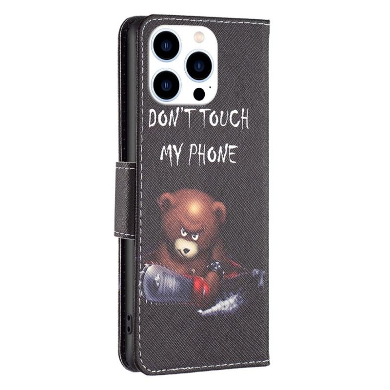 Capa Em Pele Para iPhone 14 Pro Urso Perigoso