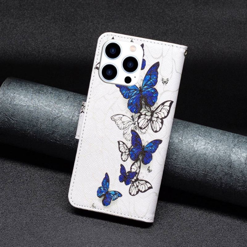Capa Folio Para iPhone 14 Pro Borboletas Em Vôo