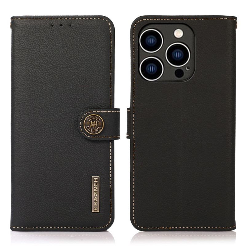 Capa Folio Para iPhone 14 Pro Khazneh Rfid Couro Genuíno